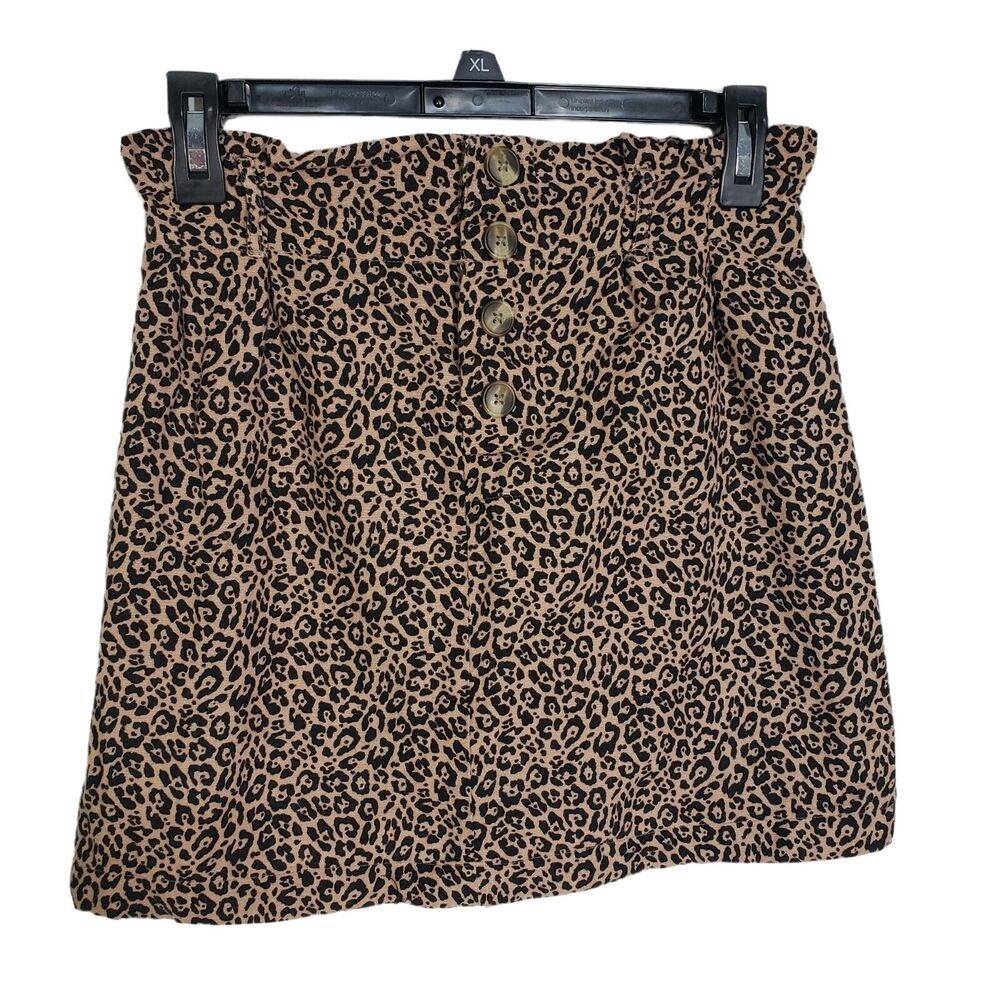 American Eagle Womens Mini Skirt XS Leopard Animal Print Paper Bag Linen Blend